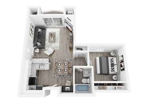 Floor plan for 1 bed, 1 bath, 656 sqft